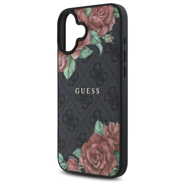 Etui Guess 4G Flowers Print MagSafe na iPhone 16 6.1" - czarne