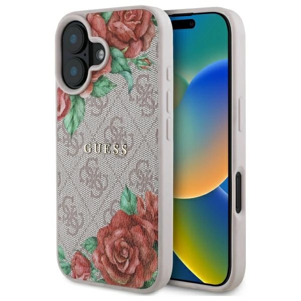 Etui Guess 4G Flowers Print MagSafe na iPhone 16 6.1" - różowe
