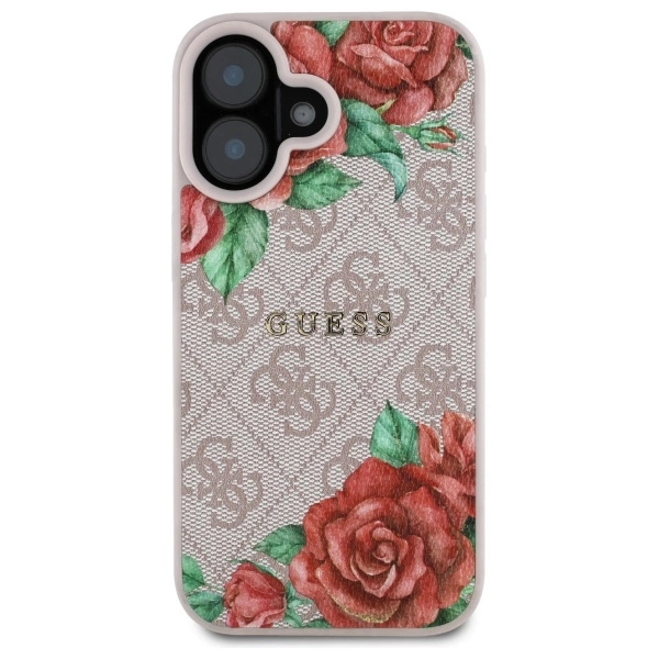 Etui Guess 4G Flowers Print MagSafe na iPhone 16 6.1" - różowe