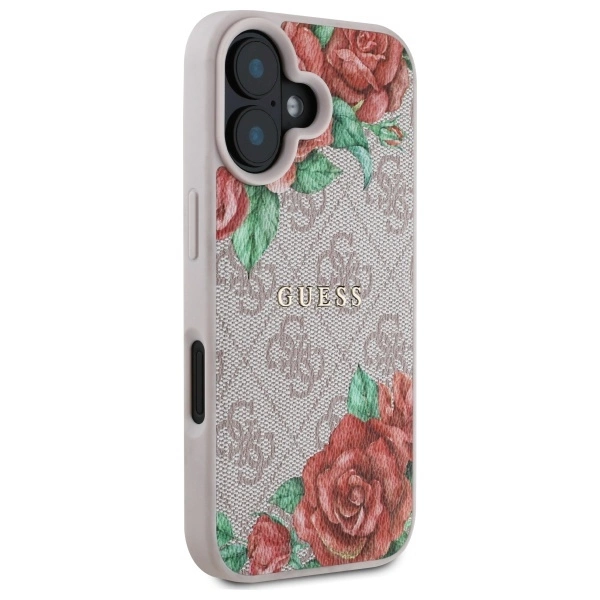 Etui Guess 4G Flowers Print MagSafe na iPhone 16 6.1" - różowe