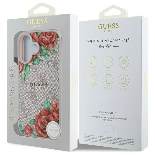 Etui Guess 4G Flowers Print MagSafe na iPhone 16 6.1" - różowe