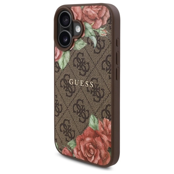 Etui Guess 4G Flowers Print MagSafe na iPhone 16 6.1" - brązowe