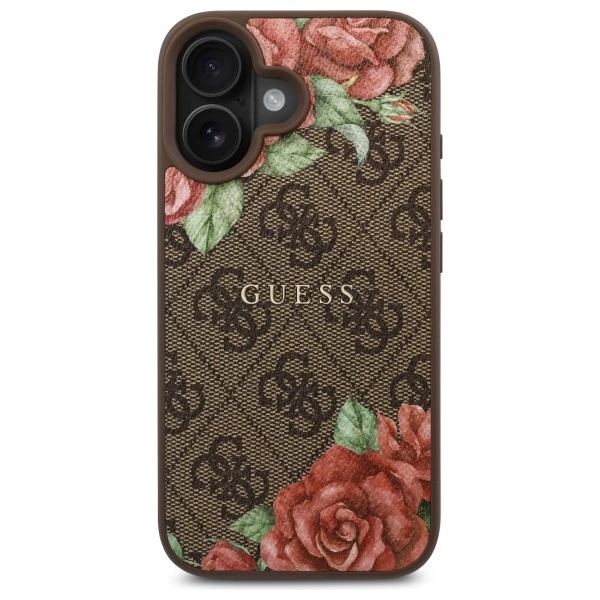 Etui Guess 4G Flowers Print MagSafe na iPhone 16 6.1" - brązowe
