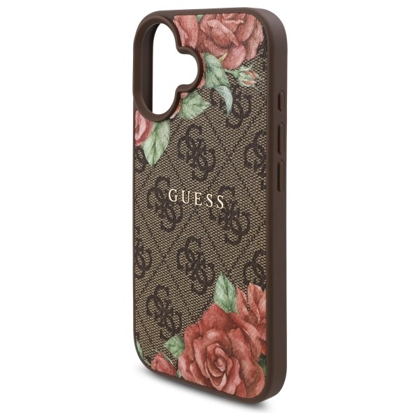 Etui Guess 4G Flowers Print MagSafe na iPhone 16 6.1" - brązowe