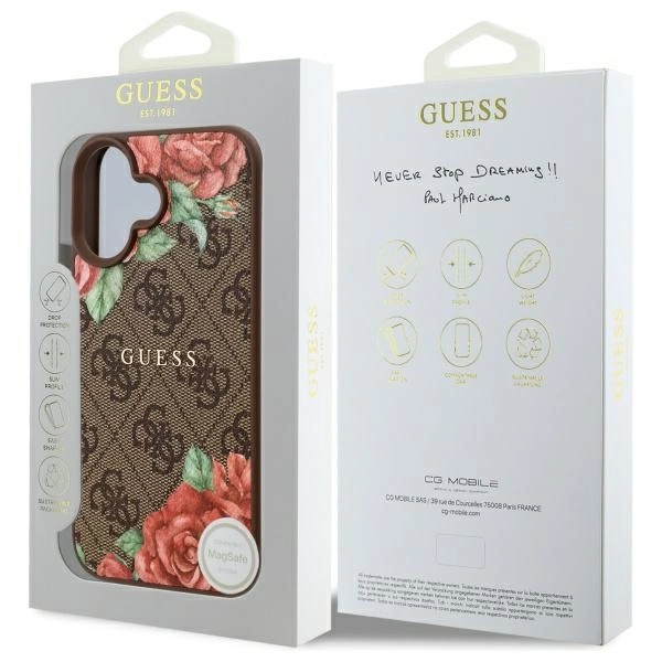Etui Guess 4G Flowers Print MagSafe na iPhone 16 6.1" - brązowe