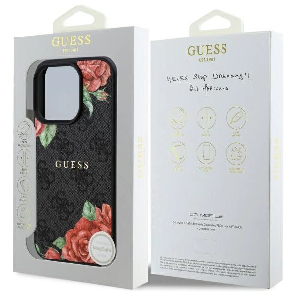 Etui Guess 4G Flowers Print MagSafe na iPhone 16 Pro Max 6.9" - czarne