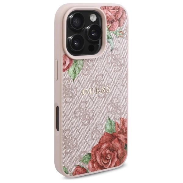 Etui Guess 4G Flowers Print MagSafe na iPhone 16 Pro Max 6.9" - różowe