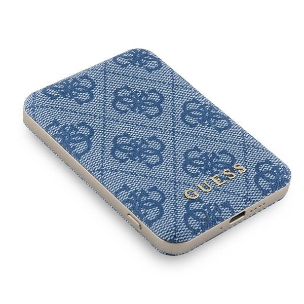 Powerbank indukcyjny Guess 4G Leather Metal Logo MagSafe 15W 5000mAh - niebieski
