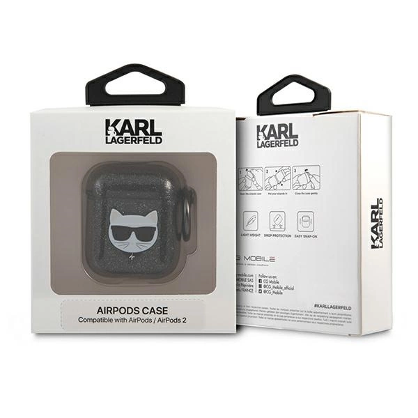 Etui Karl Lagerfeld Glitter Choupette na AirPods 1 / 2  - czarne