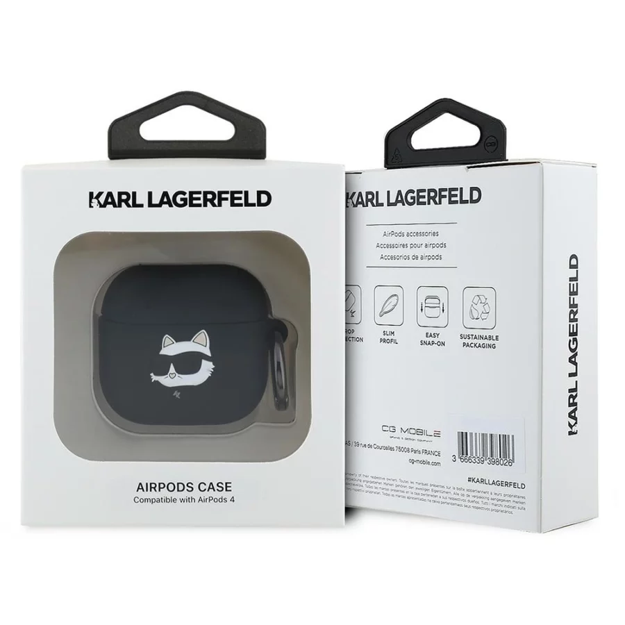 Etui Karl Lagerfeld Silicone Choupette Head 3D na AirPods 4 - czarne