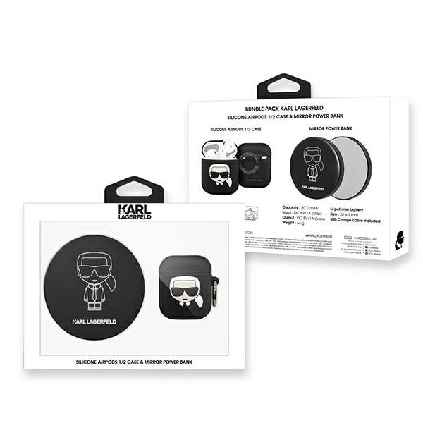 Etui Karl Lagerfeld Ikonik na AirPods + Powerbank - czarne