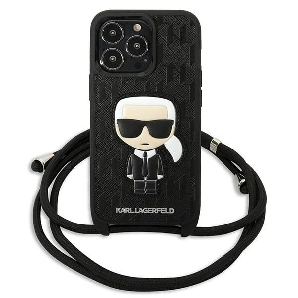 Etui Karl Lagerfeld Leather Monogram Patch and Cord Iconik na iPhone 13 Pro / 13 - czarne