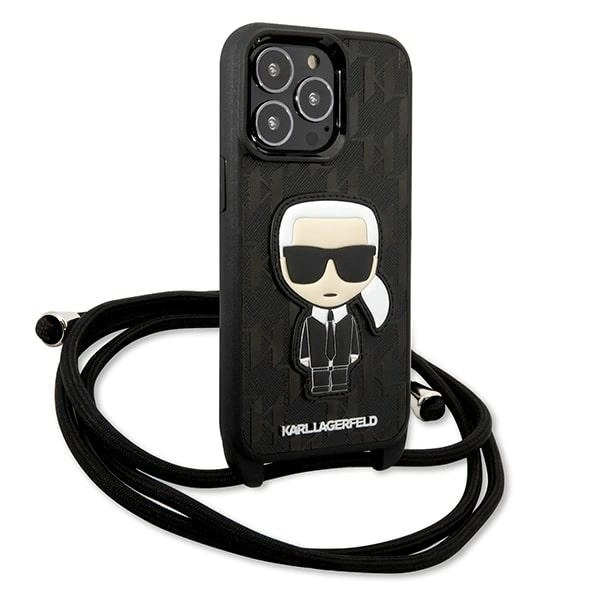 Etui Karl Lagerfeld Leather Monogram Patch and Cord Iconik na iPhone 13 Pro / 13 - czarne
