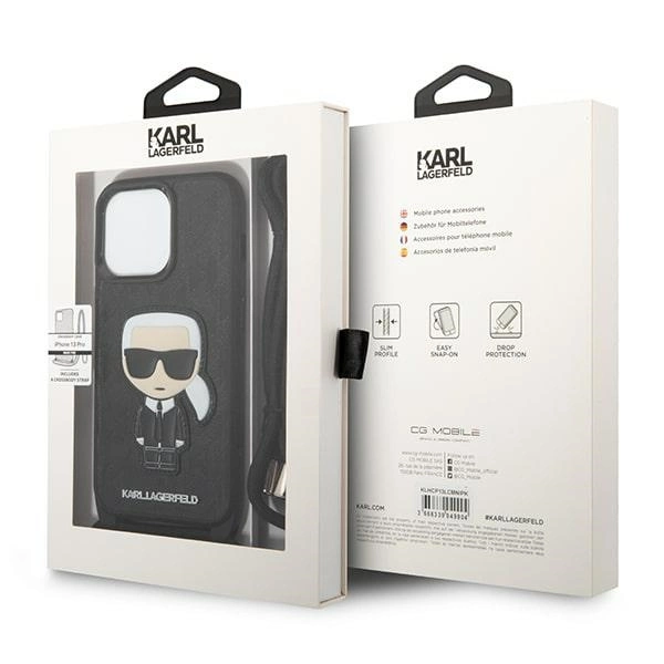 Etui Karl Lagerfeld Leather Monogram Patch and Cord Iconik na iPhone 13 Pro / 13 - czarne
