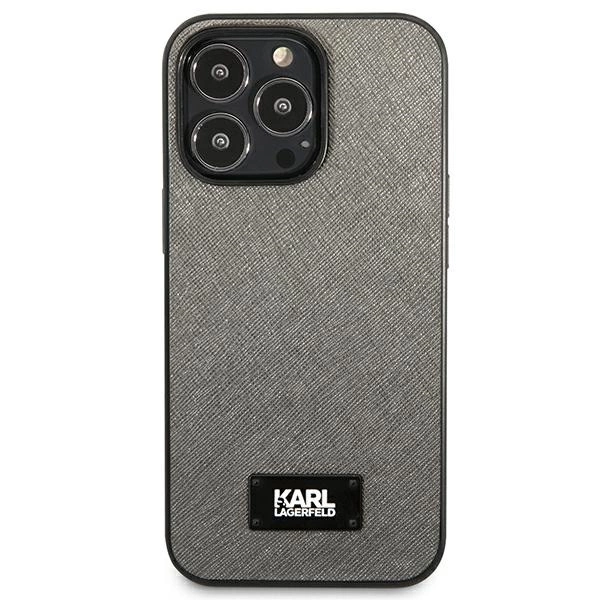 Etui Karl Lagerfeld Saffiano Plaque na iPhone 13 Pro / 13 6,1" - srebrne