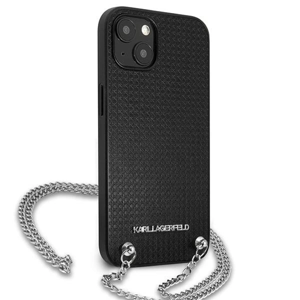 Etui Karl Lagerfeld Leather Textured and Chain na iPhone 13 / 14 / 15 6,1" - czarne