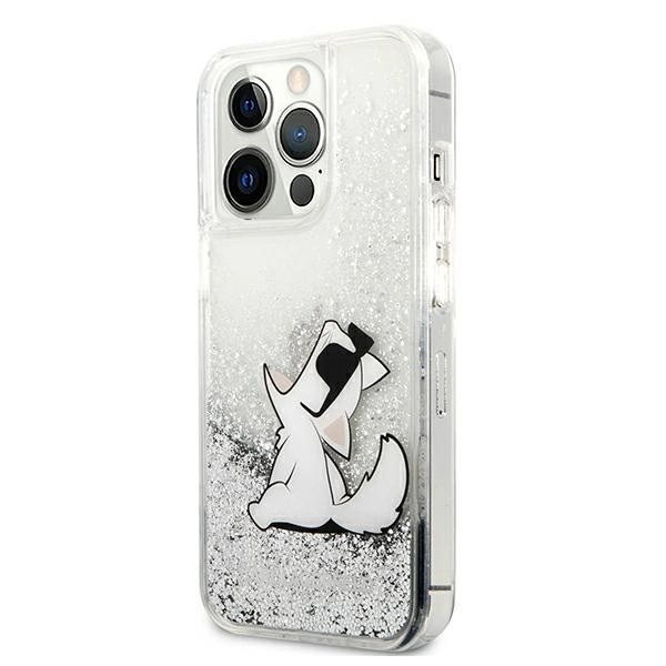 Etui Karl Lagerfeld Liquid Glitter Choupette Fun na iPhone 13 Pro Max 6,7" - srebrne