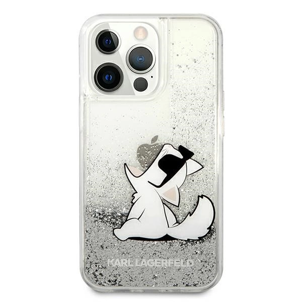 Etui Karl Lagerfeld Liquid Glitter Choupette Fun na iPhone 13 Pro Max 6,7" - srebrne