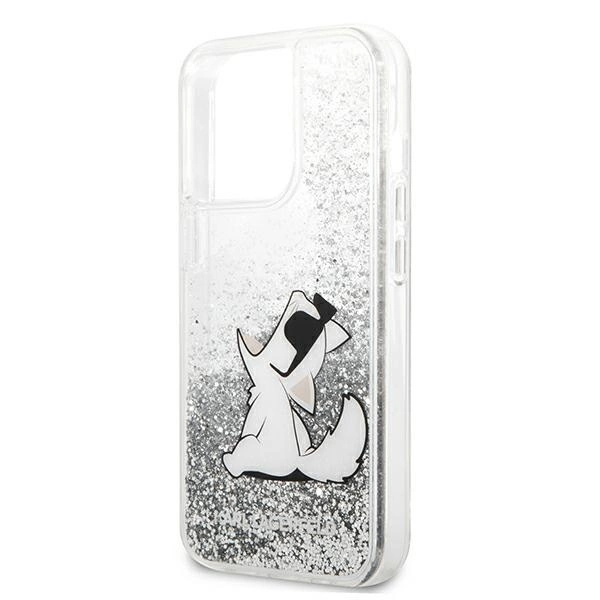Etui Karl Lagerfeld Liquid Glitter Choupette Fun na iPhone 13 Pro Max 6,7" - srebrne