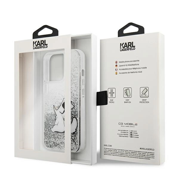 Etui Karl Lagerfeld Liquid Glitter Choupette Fun na iPhone 13 Pro Max 6,7" - srebrne