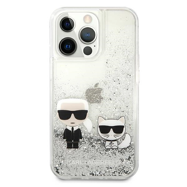 Etui Karl Lagerfeld Liquid Glitter Karl&Choupette na iPhone 13 Pro Max 6,7" - srebrne