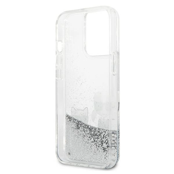 Etui Karl Lagerfeld Liquid Glitter Karl&Choupette na iPhone 13 Pro Max 6,7" - srebrne