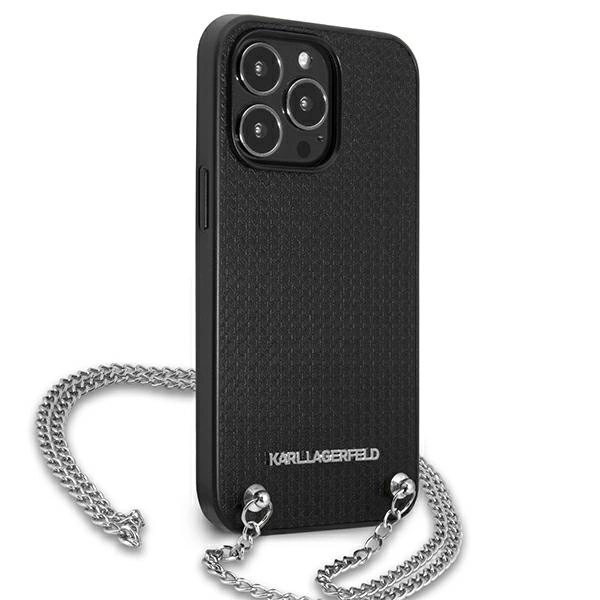 Etui Karl Lagerfeld Leather Textured and Chain na iPhone 13 Pro Max 6,7" - czarne