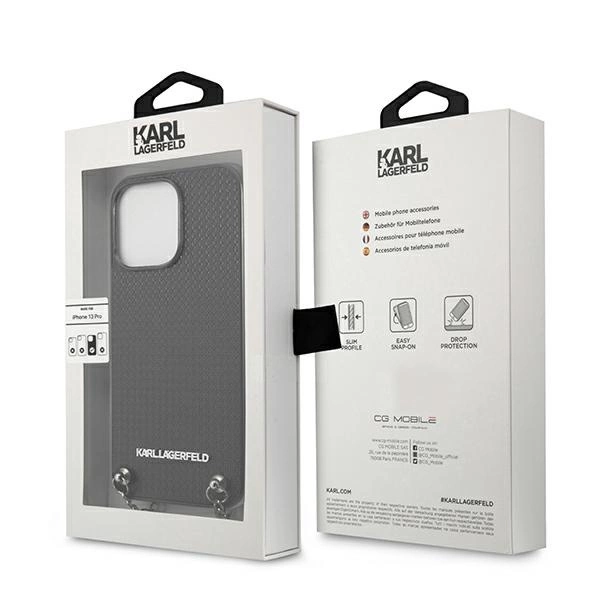 Etui Karl Lagerfeld Leather Textured and Chain na iPhone 13 Pro Max 6,7" - czarne