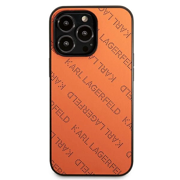 Etui Karl Lagerfeld Perforated Allover na iPhone 13 Pro Max 6,7" - pomarańczowe