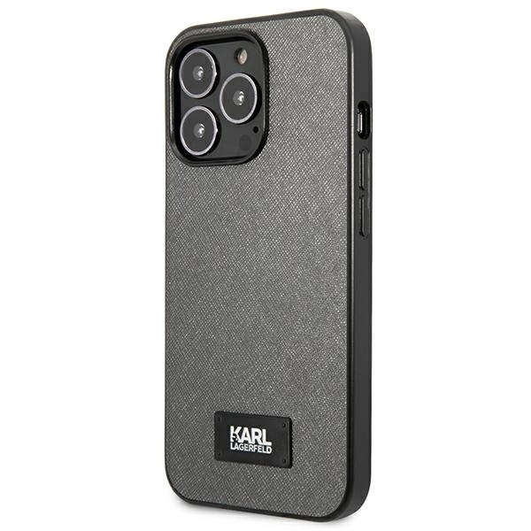 Etui Karl Lagerfeld Saffiano Plaque na iPhone 13 Pro Max 6,7" - srebrne