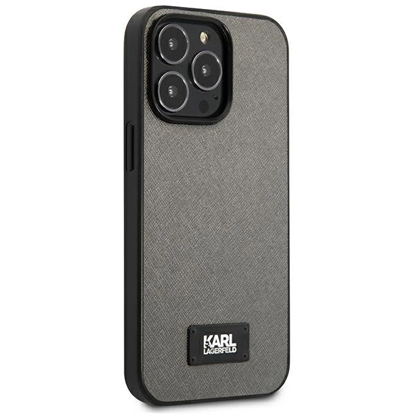 Etui Karl Lagerfeld Saffiano Plaque na iPhone 13 Pro Max 6,7" - srebrne