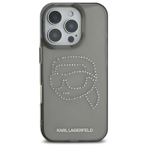 Etui Karl Lagerfeld IML Rhinestones Karl Head na iPhone 16 Pro Max 6.9" - czarne