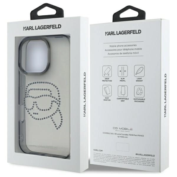 Etui Karl Lagerfeld IML Rhinestones Karl Head na iPhone 16 Pro Max 6.9" - czarne