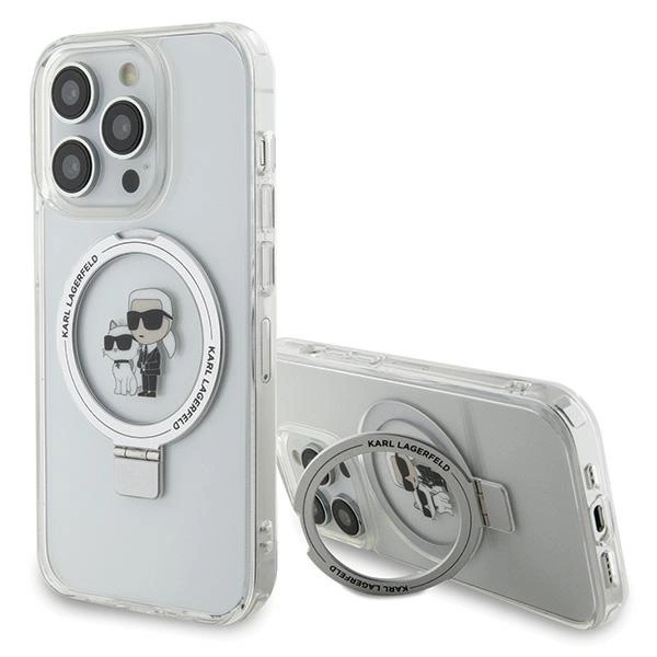 Etui Karl Lagerfeld Ring Stand Karl&Choupettte MagSafe na iPhone 15 Pro 6.1" - białe