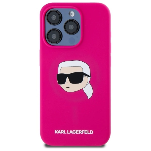 Etui Karl Lagerfeld Silicone Karl Head Print MagSafe na iPhone 15  Pro 6.1" - fuksja