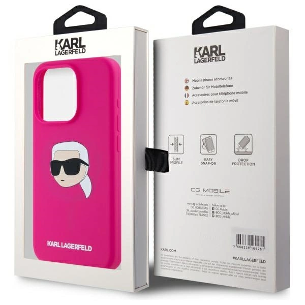 Etui Karl Lagerfeld Silicone Karl Head Print MagSafe na iPhone 15  Pro 6.1" - fuksja