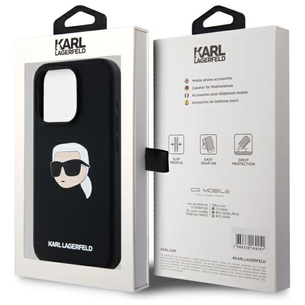 Etui Karl Lagerfeld Silicone Karl Head Print MagSafe na iPhone 15  Pro 6.1" - czarne