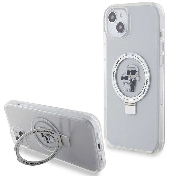 Etui Karl Lagerfeld Ring Stand Karl&Choupettte MagSafe na iPhone 15 Plus / 14 Plus 6.7" - białe
