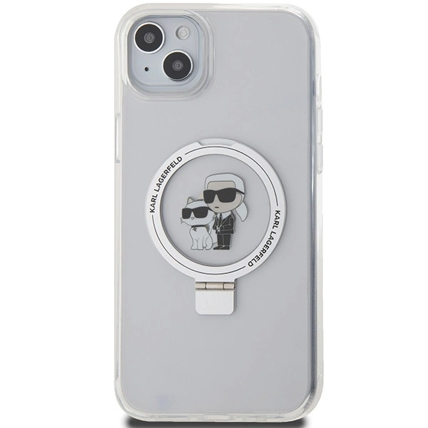 Etui Karl Lagerfeld Ring Stand Karl&Choupettte MagSafe na iPhone 15 Plus / 14 Plus 6.7" - białe