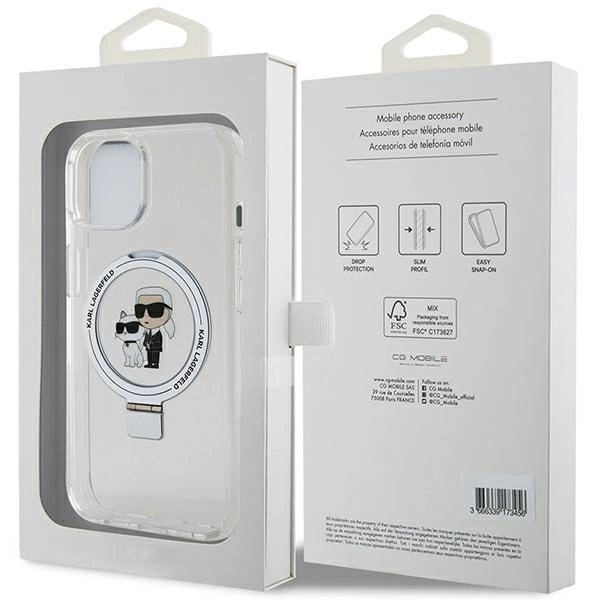 Etui Karl Lagerfeld Ring Stand Karl&Choupettte MagSafe na iPhone 15 Plus / 14 Plus 6.7" - białe