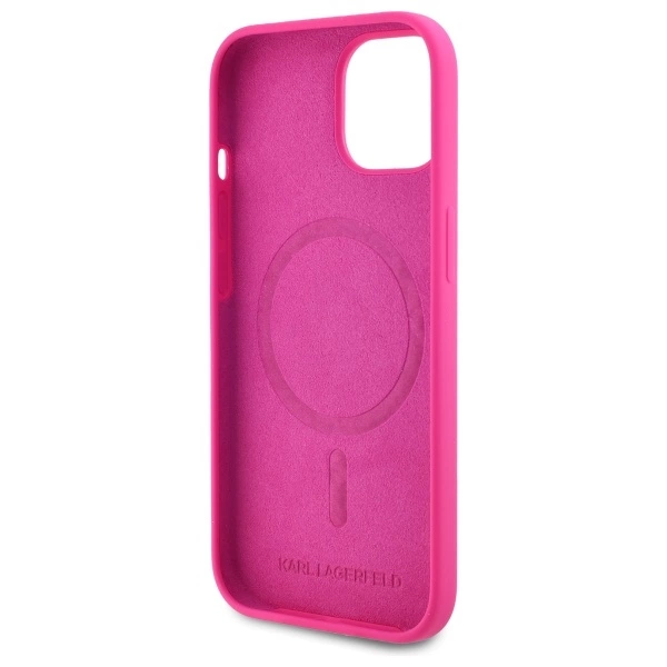 Etui Karl Lagerfeld Silicone Karl Head Print MagSafe na iPhone 15  6.1" - fuksja