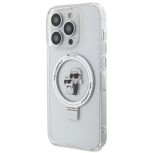 Etui Karl Lagerfeld Ring Stand Karl&Choupettte MagSafe na iPhone 15 Pro Max 6.7" - białe