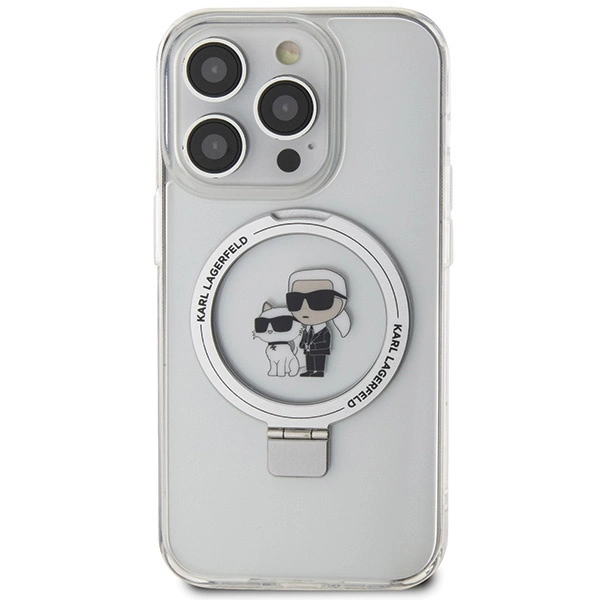 Etui Karl Lagerfeld Ring Stand Karl&Choupettte MagSafe na iPhone 15 Pro Max 6.7" - białe