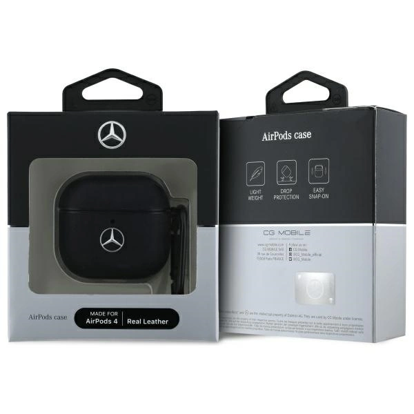 Etui Mercedes Leather Metal Logo na AirPods 4 - czarne