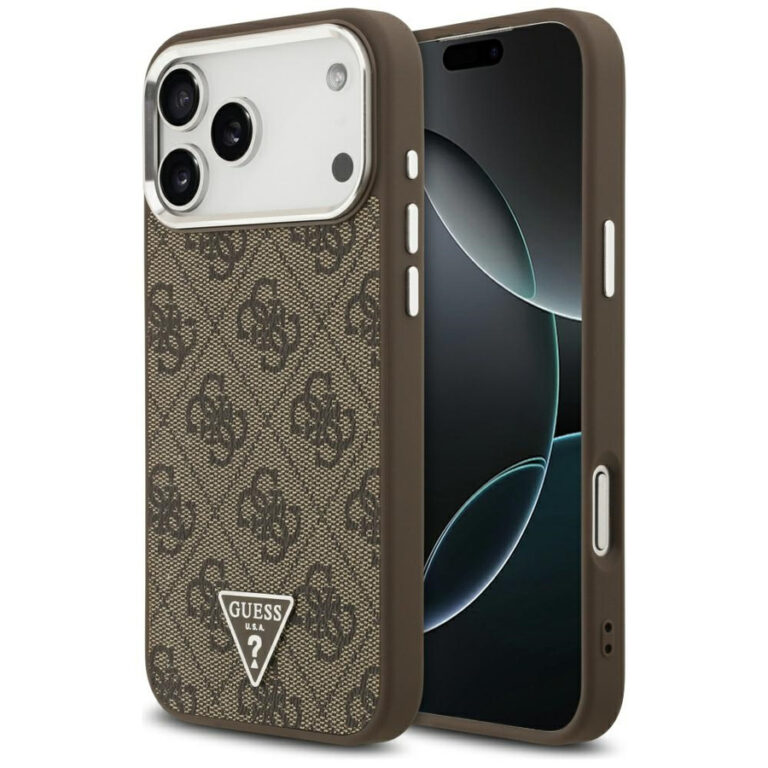 Etui Guess 4G Triangle Logo MagSafe do   iPhone 17 Pro Max brązowy srebrny