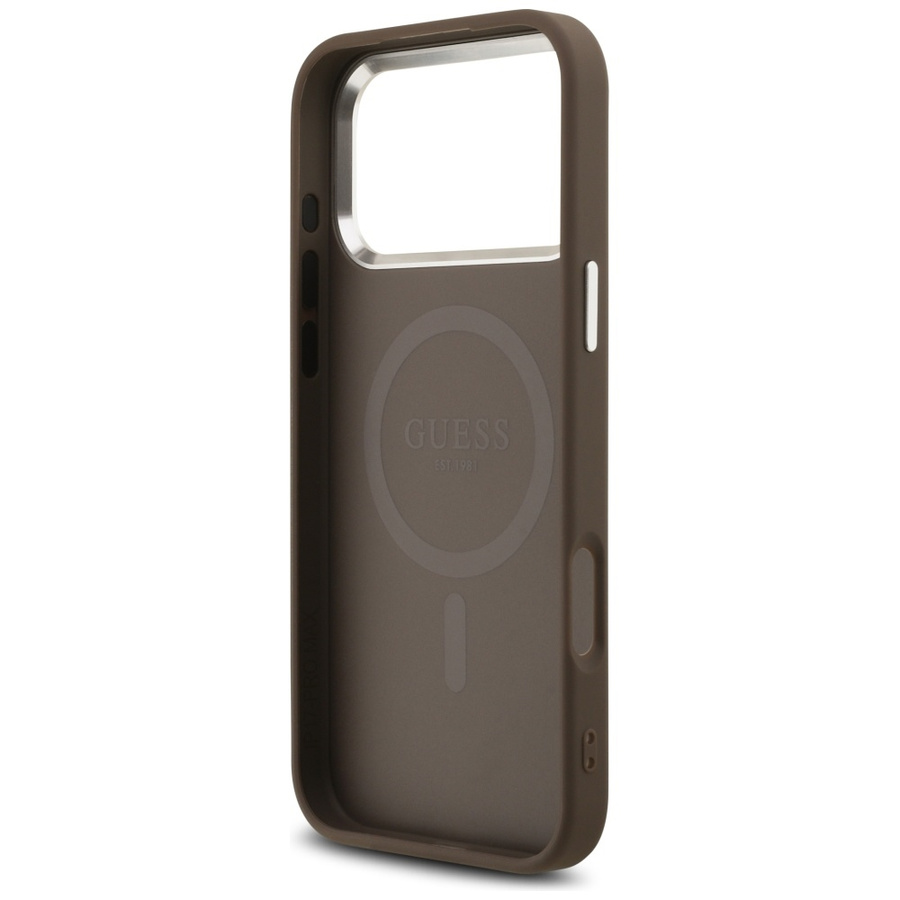 Etui Guess 4G Triangle Logo MagSafe do   iPhone 17 Pro Max brązowy srebrny