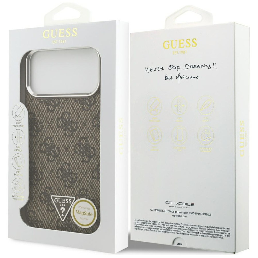 Etui Guess 4G Triangle Logo MagSafe do   iPhone 17 Pro Max brązowy srebrny