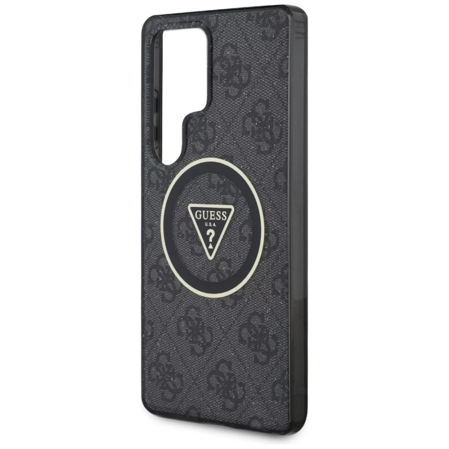 Etui Guess 4G Glitter Triangle Buttons MagSafe na Samsung Galaxy S25 Ultra czarny