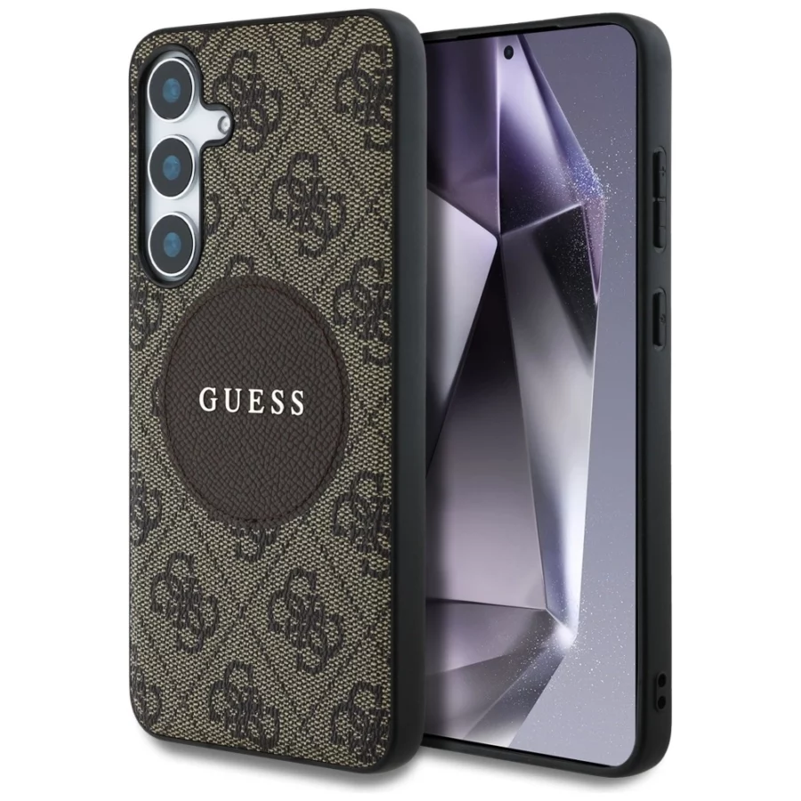 Etui Guess 4G Round Patch Classic Logo MagSafe na Samsung Galaxy S25 Plus - brązowe