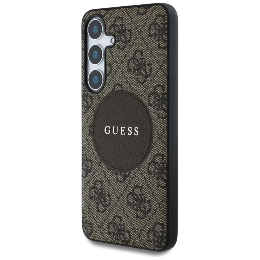 Etui Guess 4G Round Patch Classic Logo MagSafe na Samsung Galaxy S25 Plus - brązowe